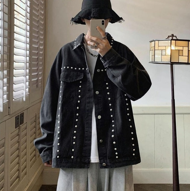 Black Rivet Details Denim Jacket