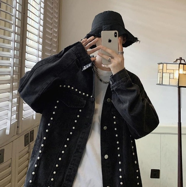 Black Rivet Details Denim Jacket