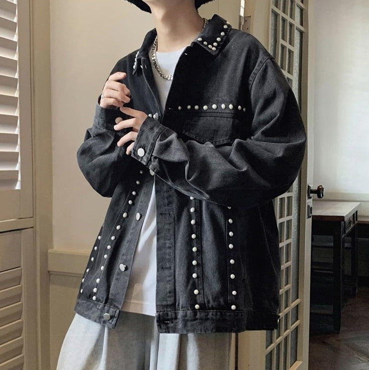 Black Rivet Details Denim Jacket