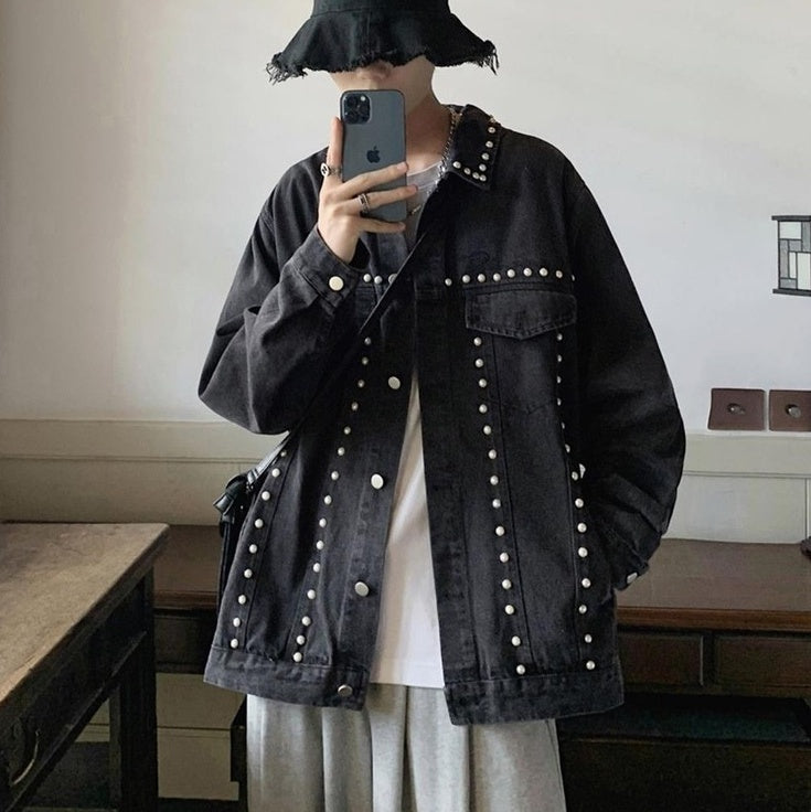 Black Rivet Details Denim Jacket