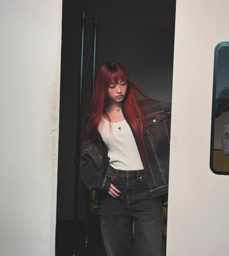 Black Rivet Details Denim Jacket