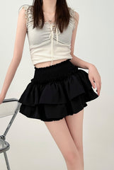 Black Ruffle Layered Skirt Flowy Summer Style