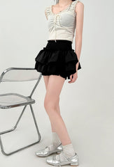 Black Ruffle Layered Skirt Flowy Summer Style