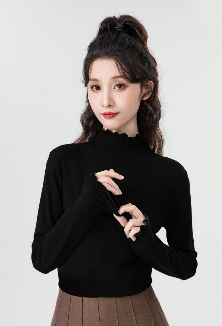 Black Ruffled High Neck Top