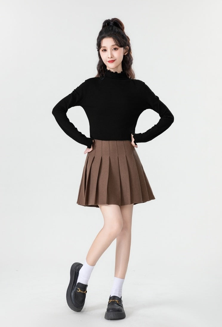 Black Ruffled High Neck Top