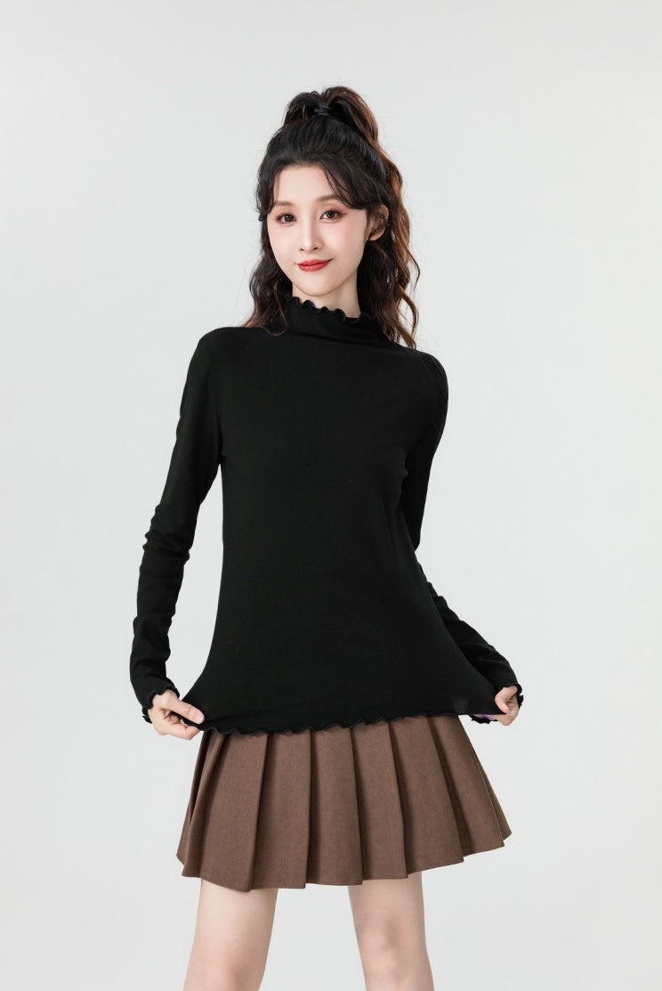Black Ruffled High Neck Top