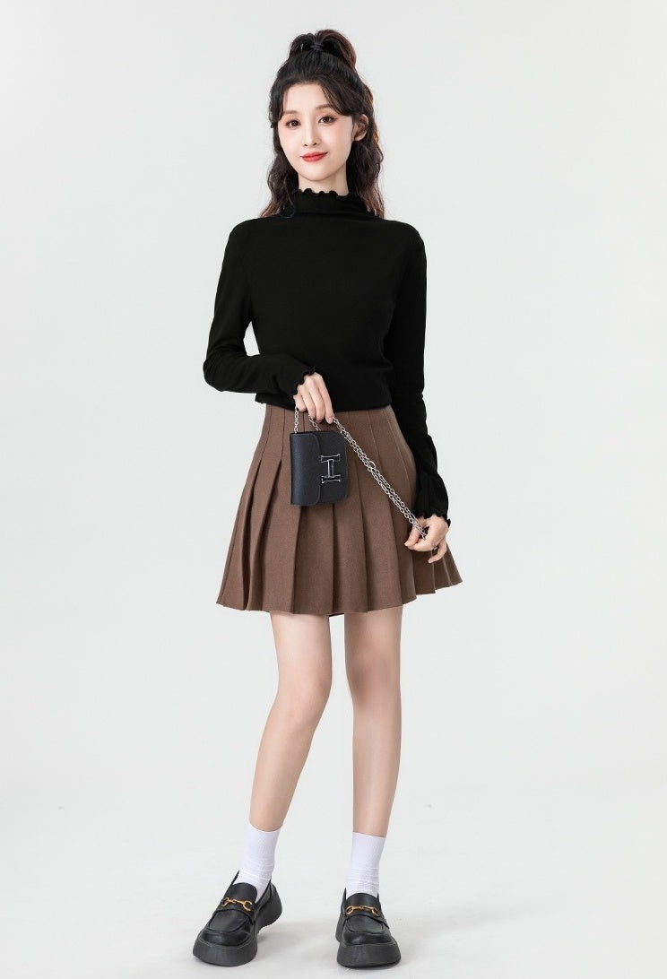 Black Ruffled High Neck Top