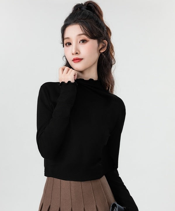 Black Ruffled High Neck Top