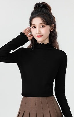 Black Ruffled High Neck Top