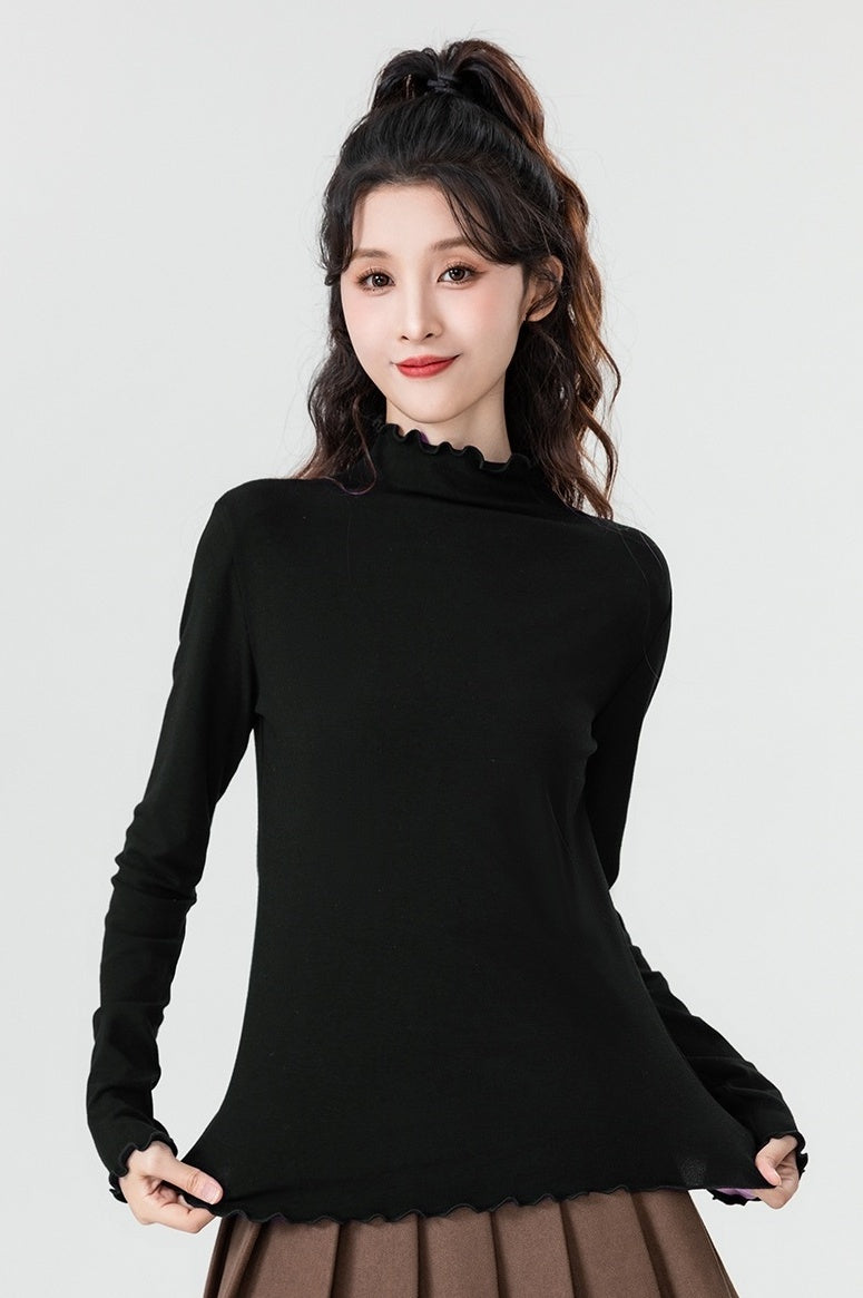 Black Ruffled High Neck Top