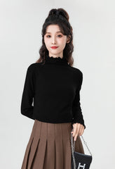 Black Ruffled High Neck Top