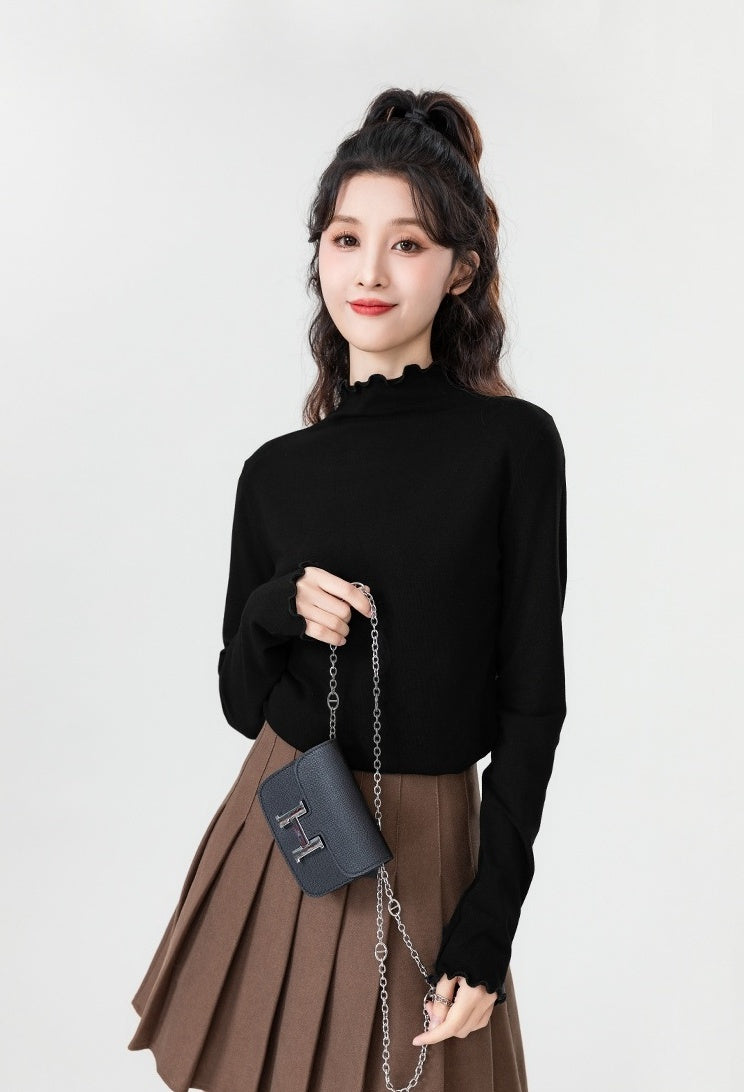 Black Ruffled High Neck Top