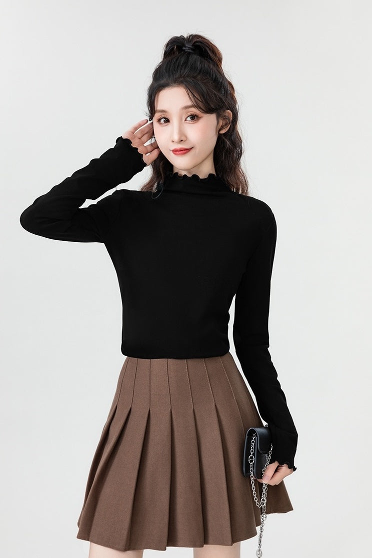 Black Ruffled High Neck Top