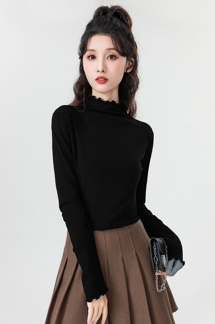 Black Ruffled High Neck Top