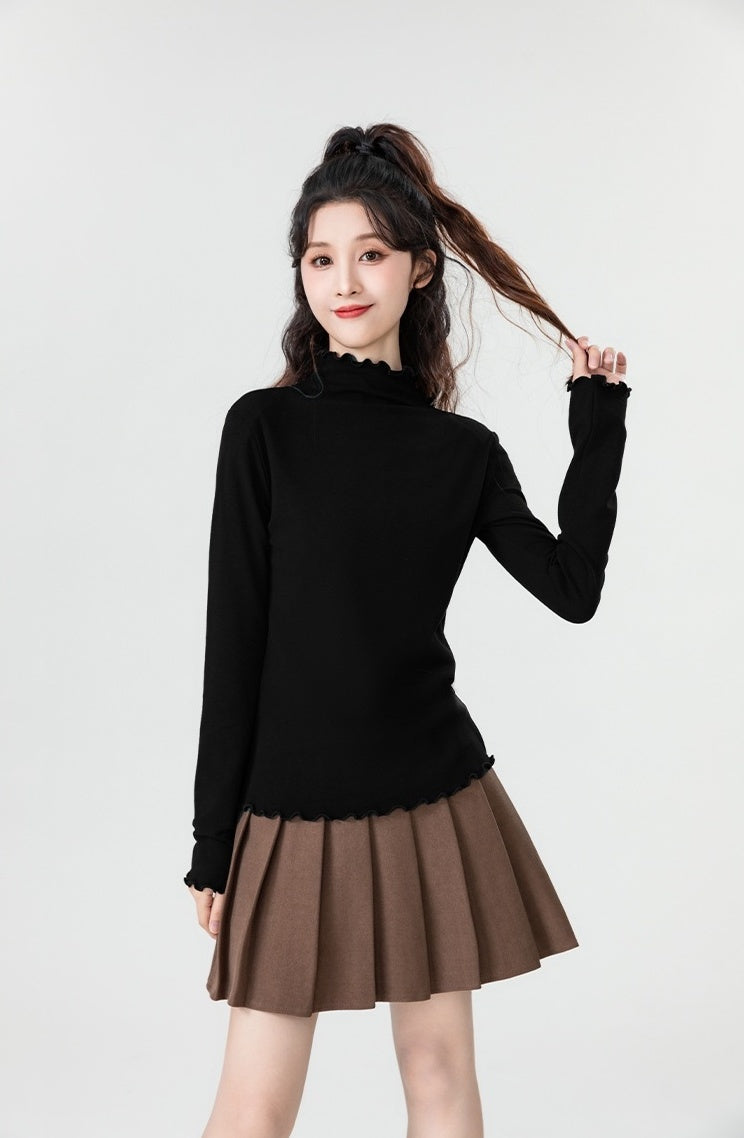 Black Ruffled High Neck Top