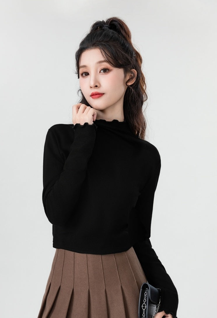 Black Ruffled High Neck Top