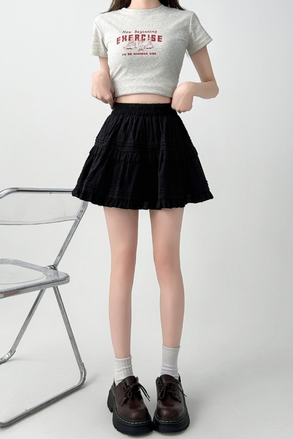 Black Ruffled High Waist A Line Mini Skirt
