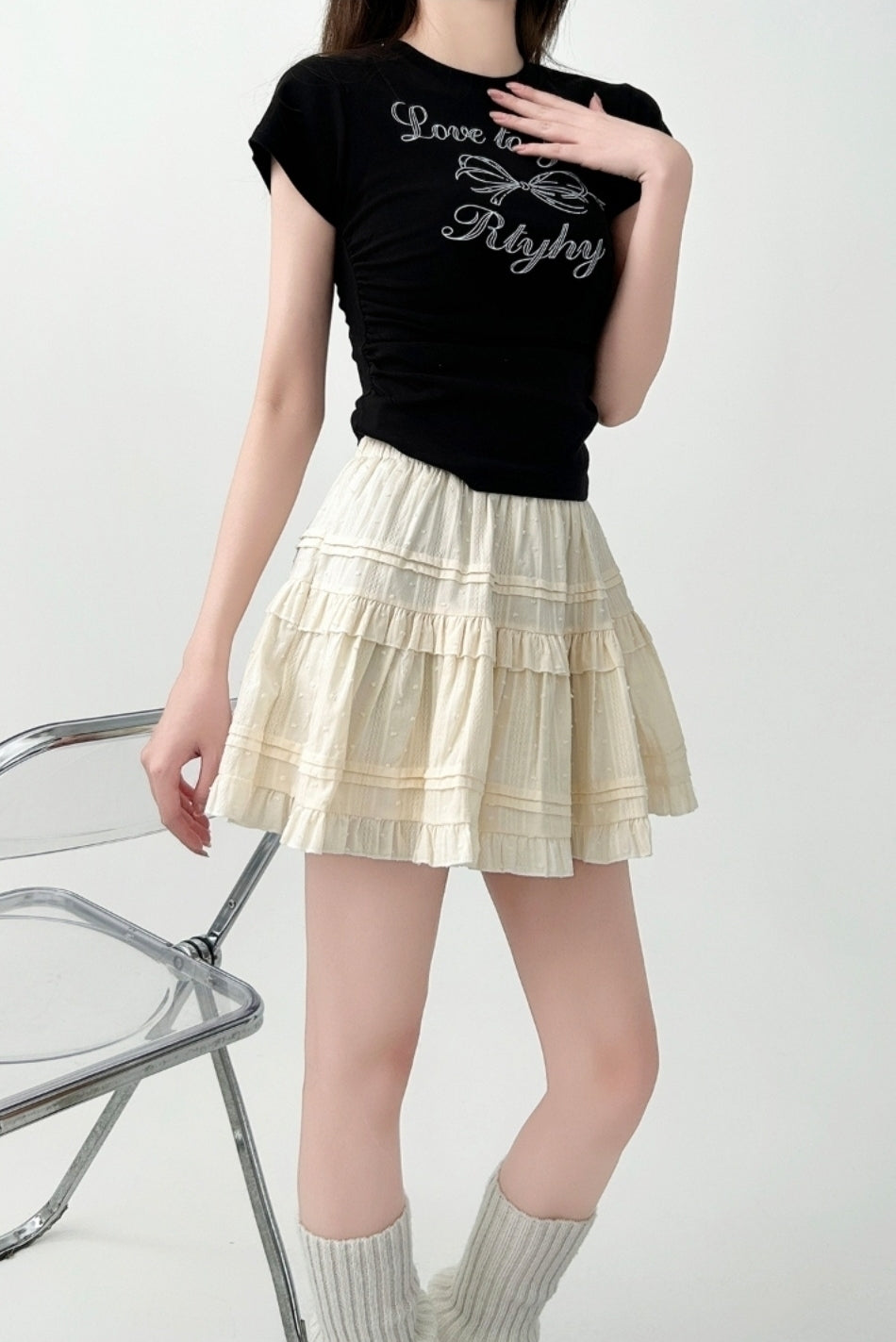 Black Ruffled High Waist A Line Mini Skirt