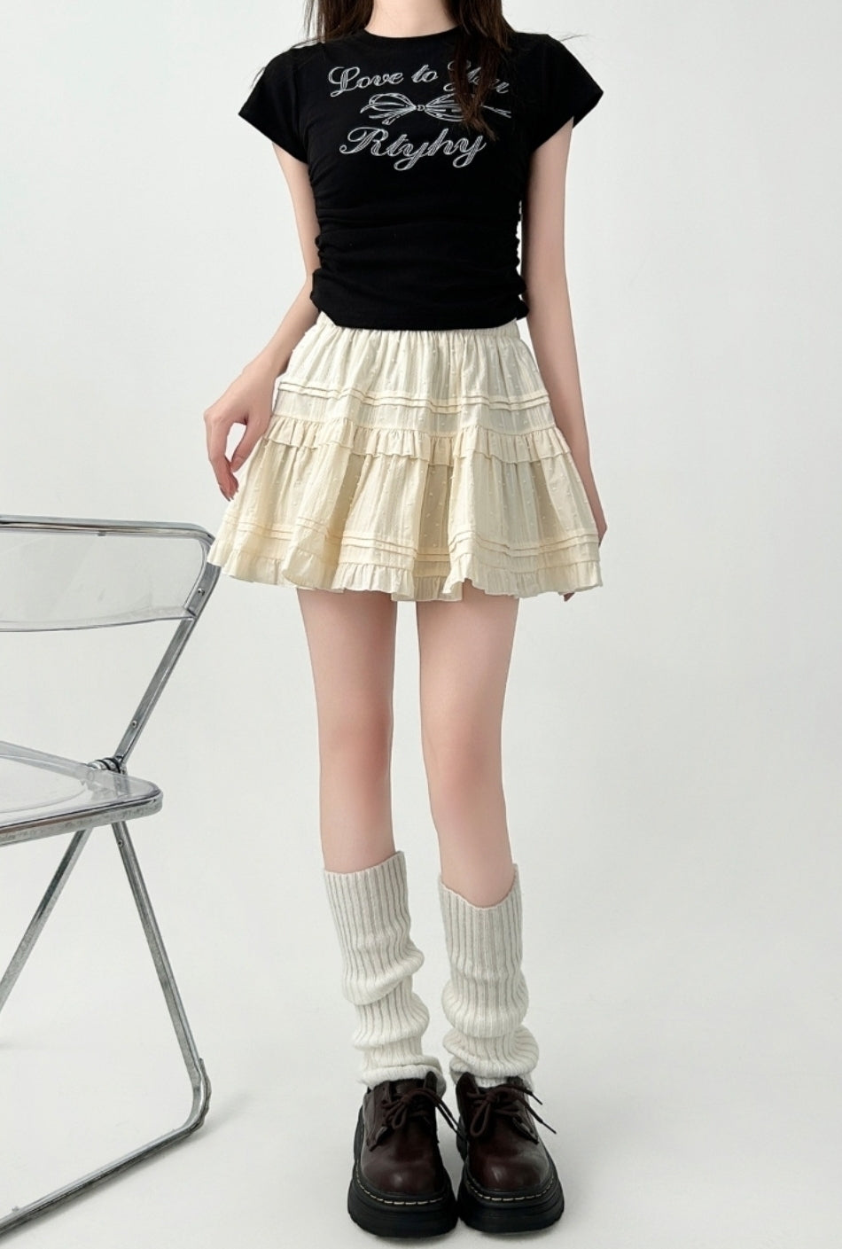 Black Ruffled High Waist A Line Mini Skirt