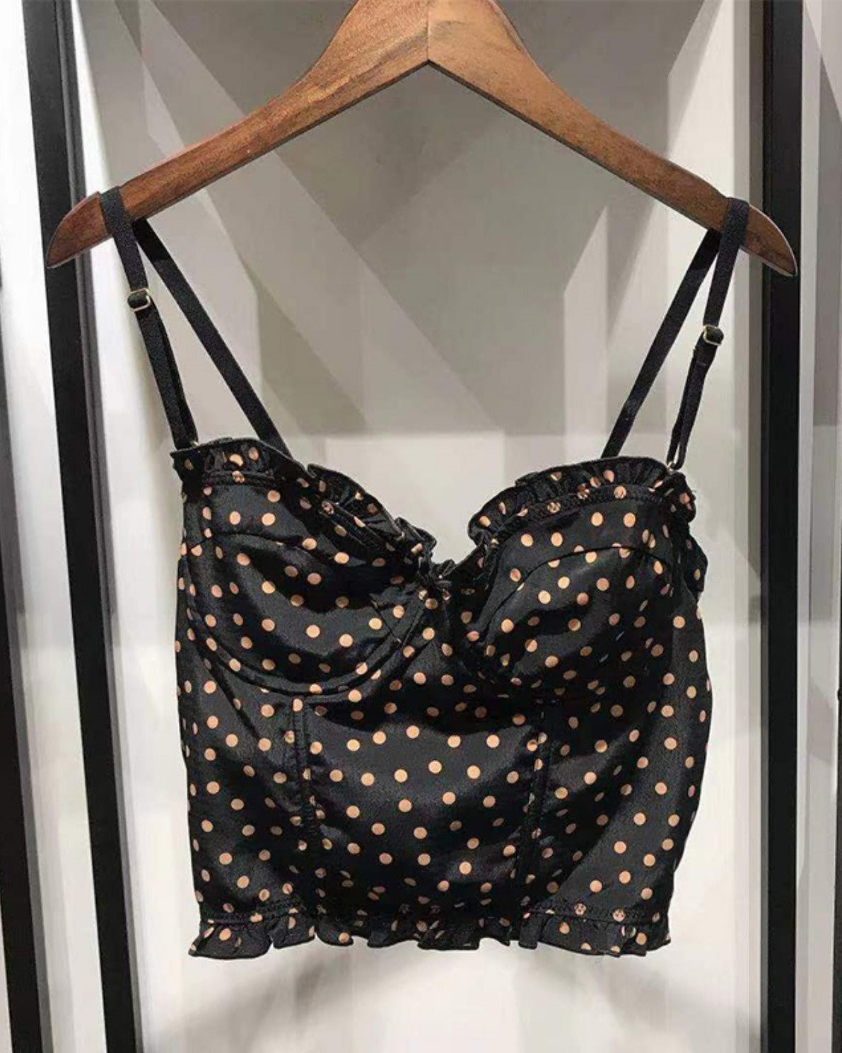 Black Ruffled Polka Dots Crop Top