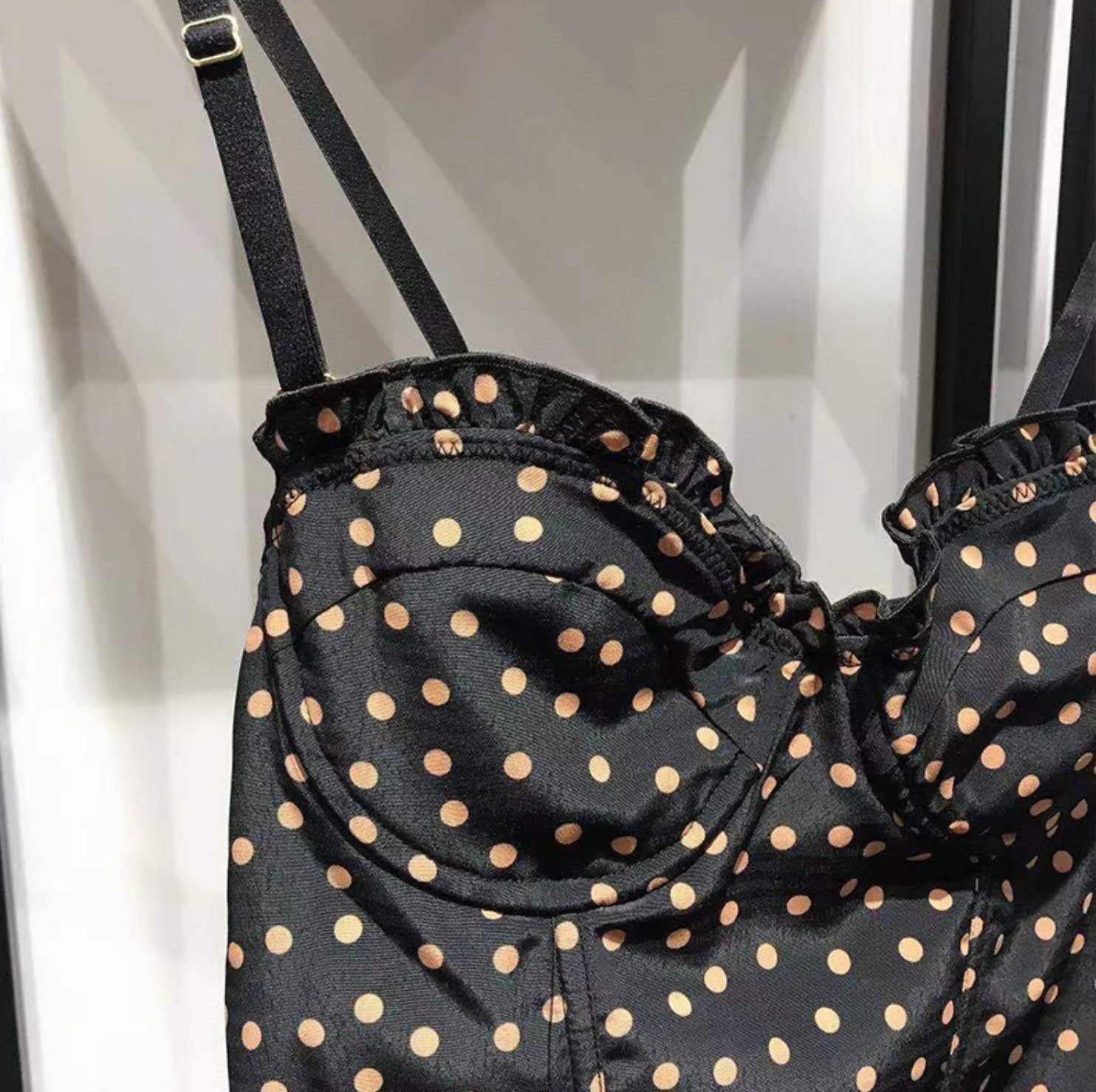 Black Ruffled Polka Dots Crop Top