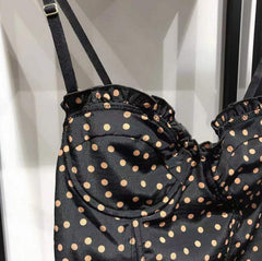 Black Ruffled Polka Dots Crop Top