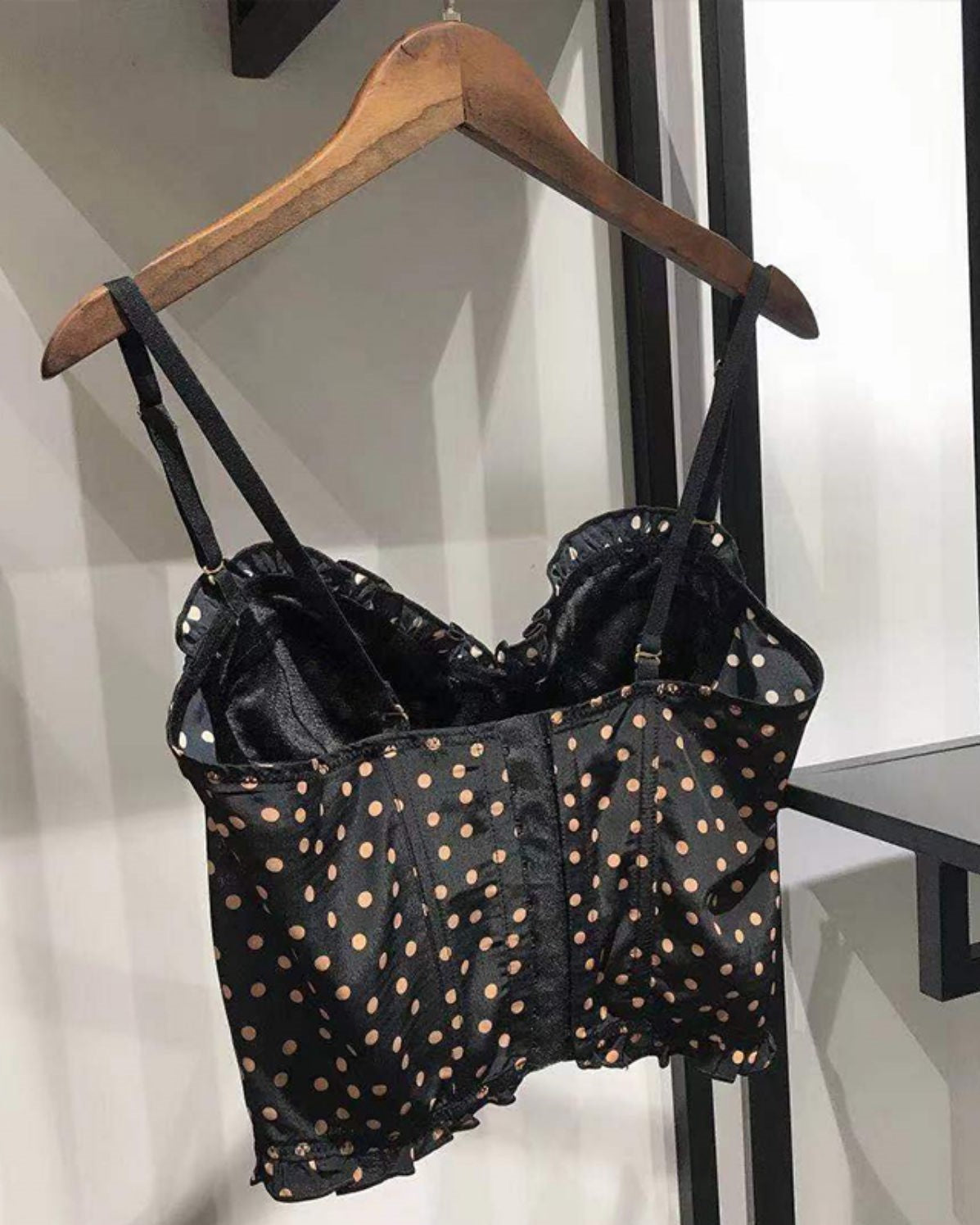 Black Ruffled Polka Dots Crop Top