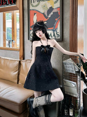 Black Sequin Embellished Halter Dress