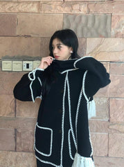 Black Shawl Accent Woolen Coat