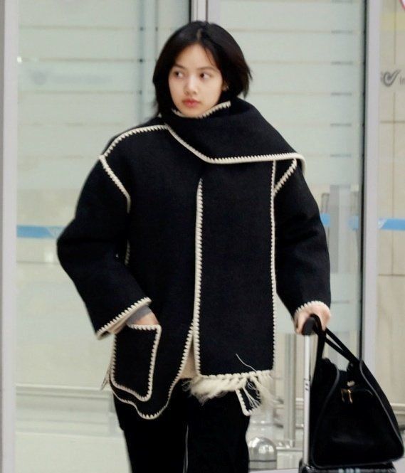 Black Shawl Accent Woolen Coat