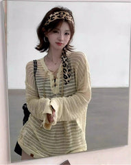 Black Sheer Knit Drawstring Sweater
