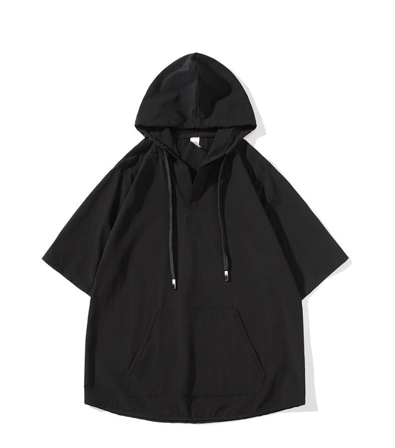 Black Short Sleeves Hoodie