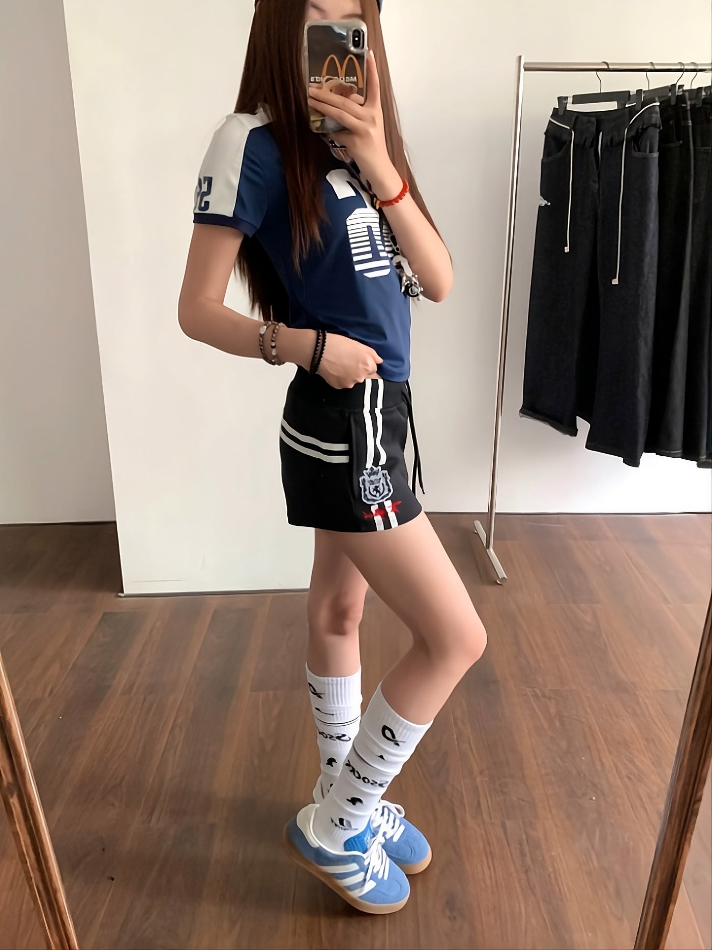 Black Side Stripes Logo Shorts
