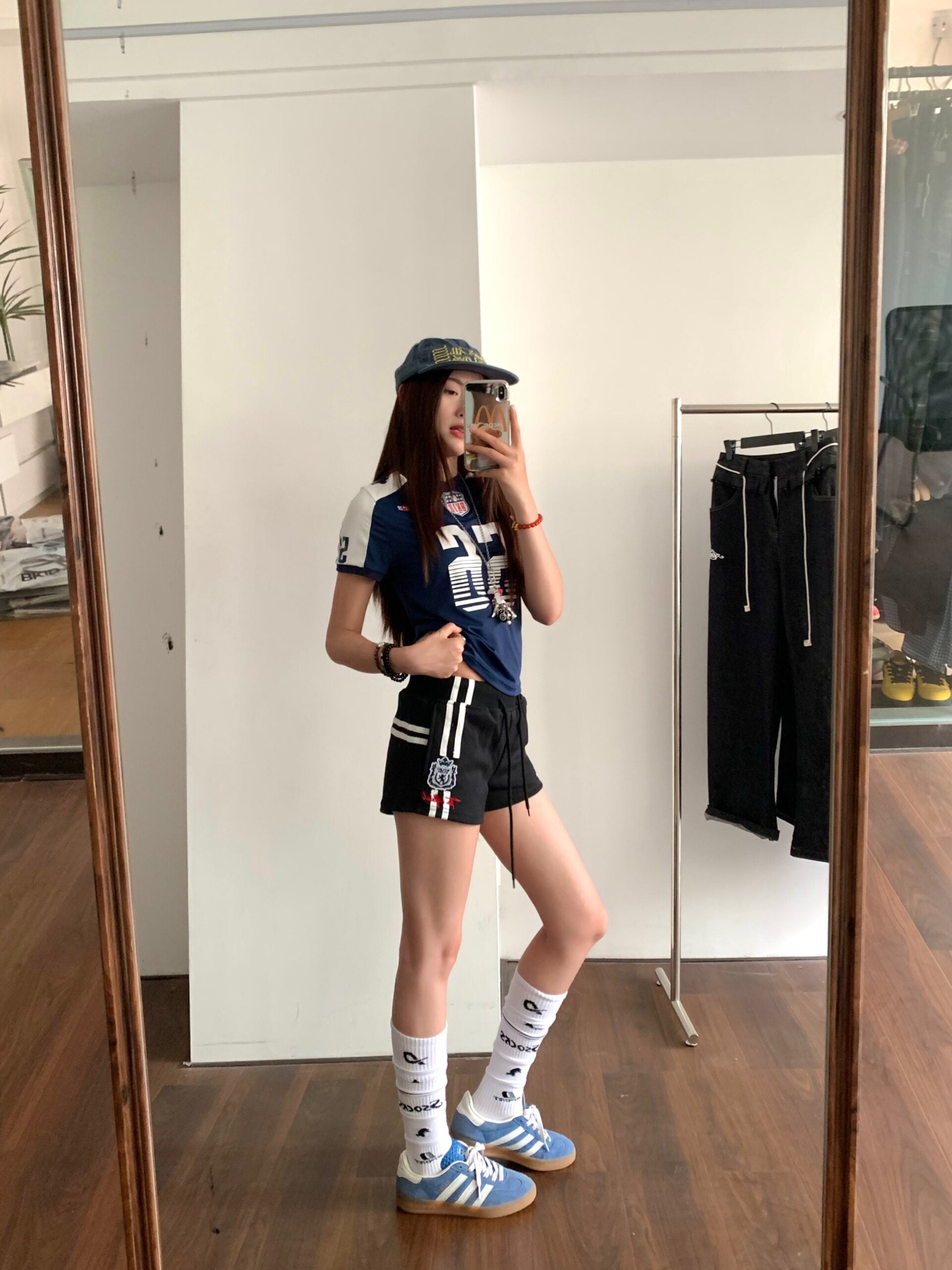 Black Side Stripes Logo Shorts