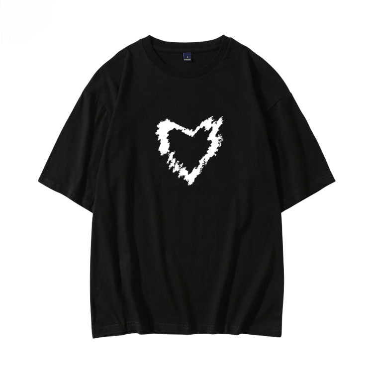Black Sketch Heart Print T-Shirt