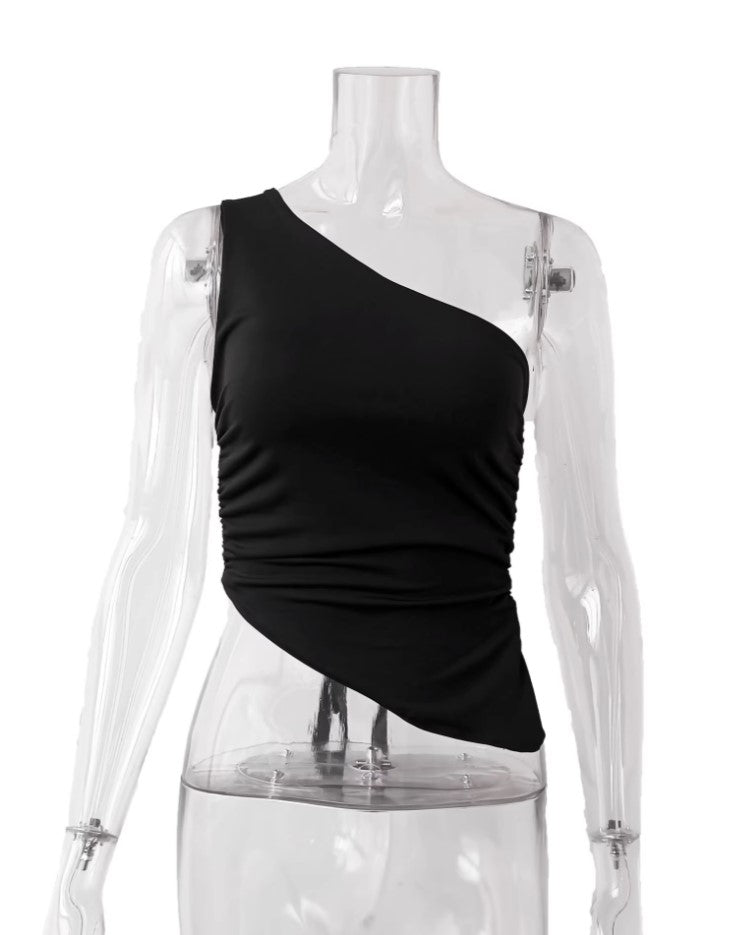 Black Slanted One Shoulder Top