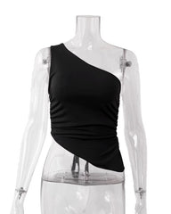 Black Slanted One Shoulder Top