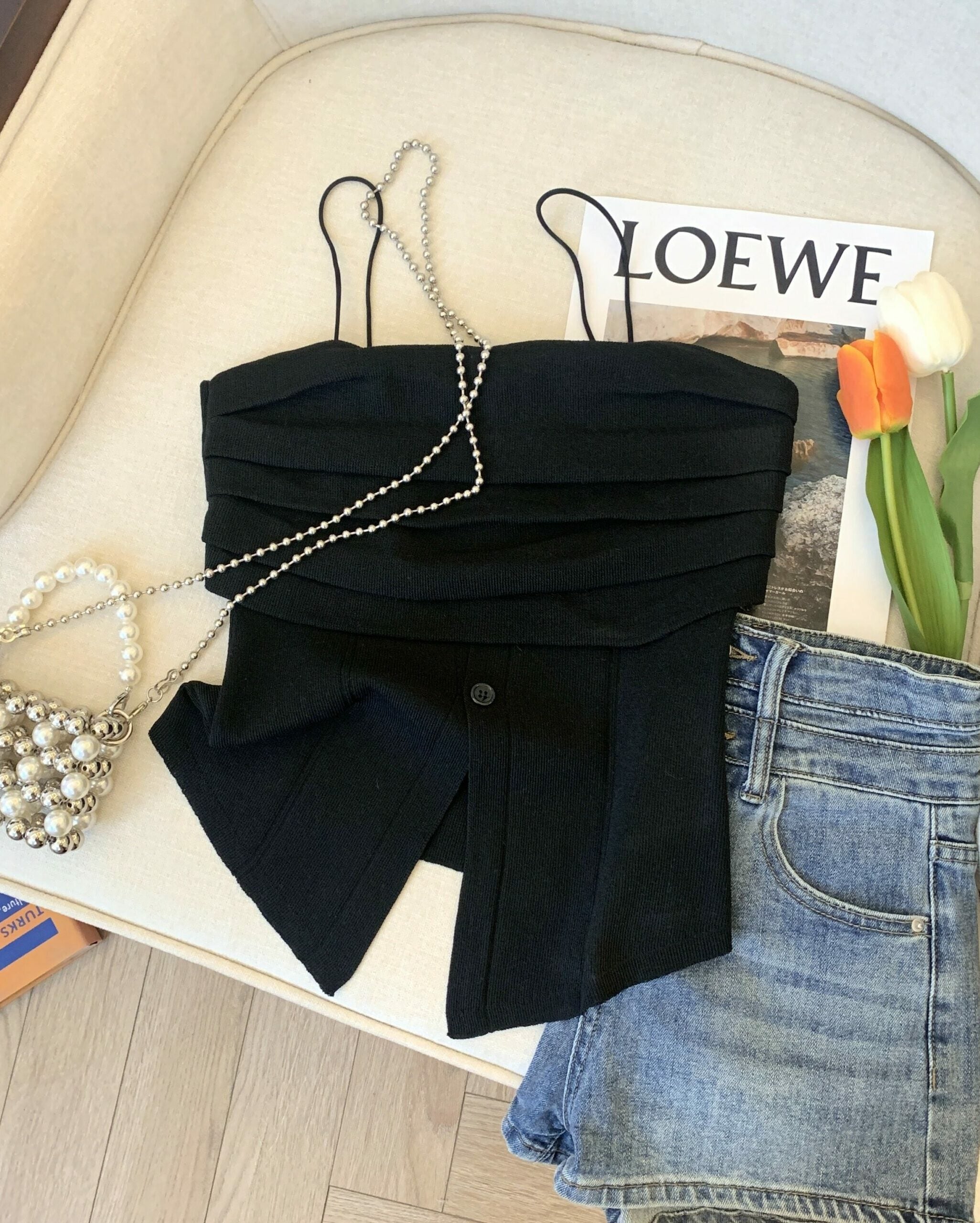 Black Sling Front Slit Top