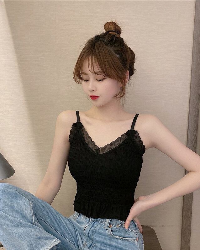 Black Sling Ruffled Crop Top