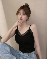 Black Sling Ruffled Crop Top