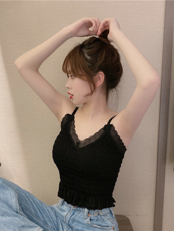 Black Sling Ruffled Crop Top