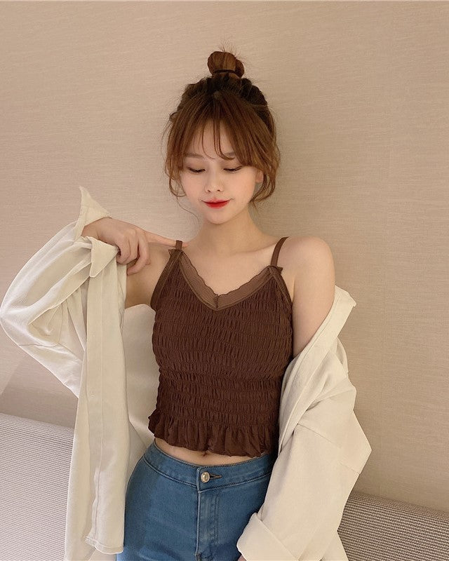 Black Sling Ruffled Crop Top
