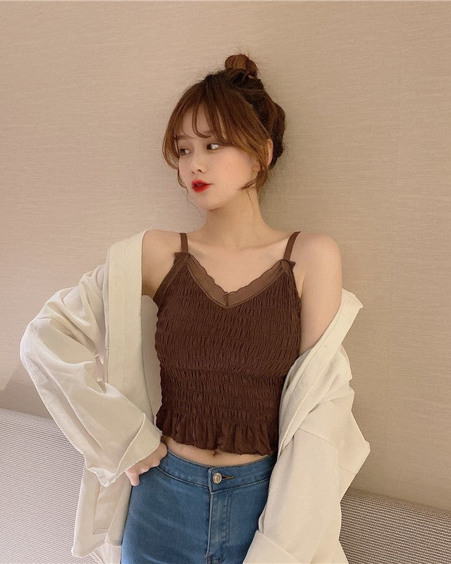 Black Sling Ruffled Crop Top