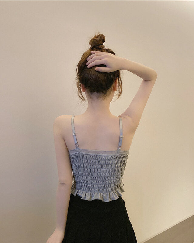 Black Sling Ruffled Crop Top