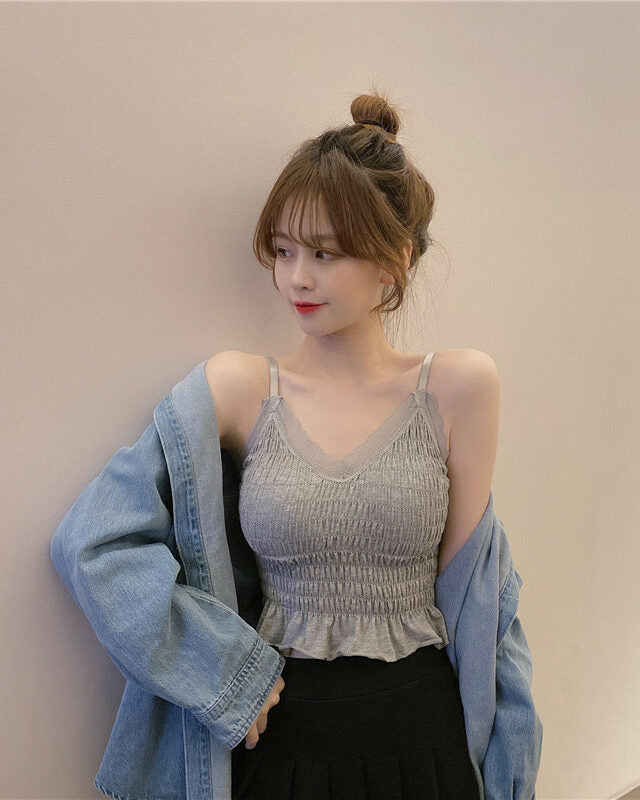 Black Sling Ruffled Crop Top