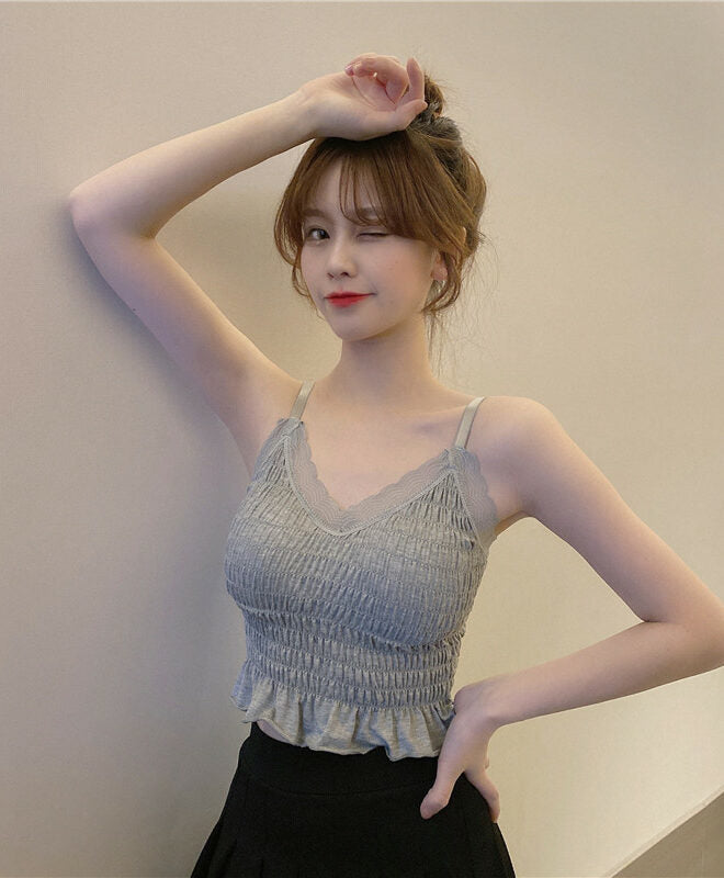 Black Sling Ruffled Crop Top