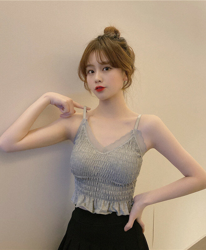 Black Sling Ruffled Crop Top