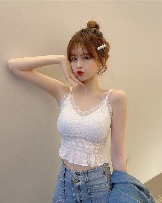 Black Sling Ruffled Crop Top