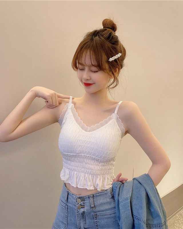 Black Sling Ruffled Crop Top