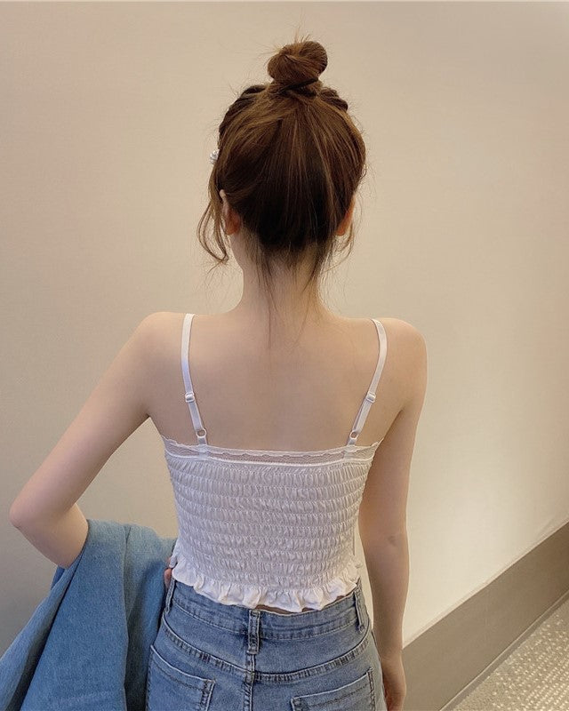 Black Sling Ruffled Crop Top